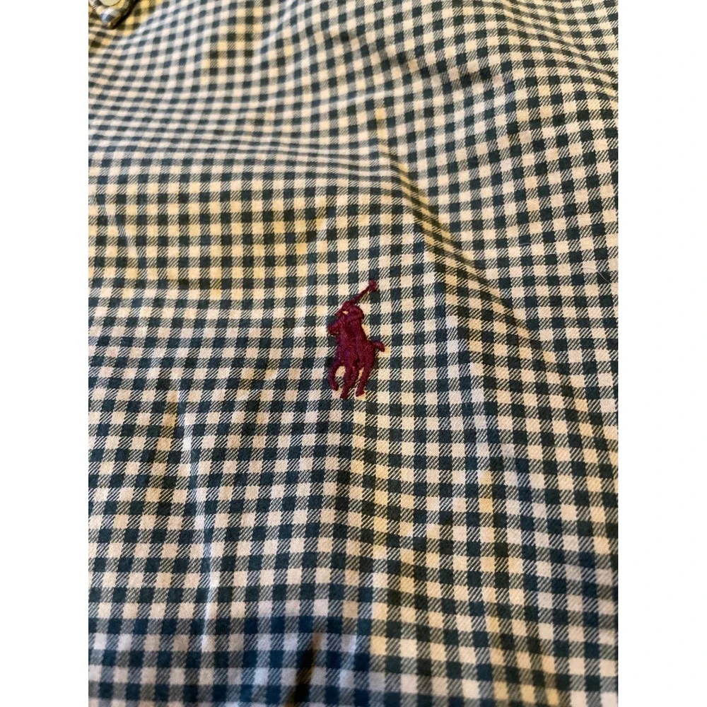 Ralph Lauren Mens Button Down Shirt XL 24 PTP Green Tan Gingham Classic Fit Logo - Picture 5 of 9